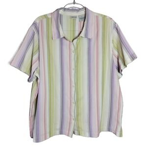 CABIN Creek Women's Plus Size 2X Striped Short Sleeve Button‎ Up Shirt Cotton